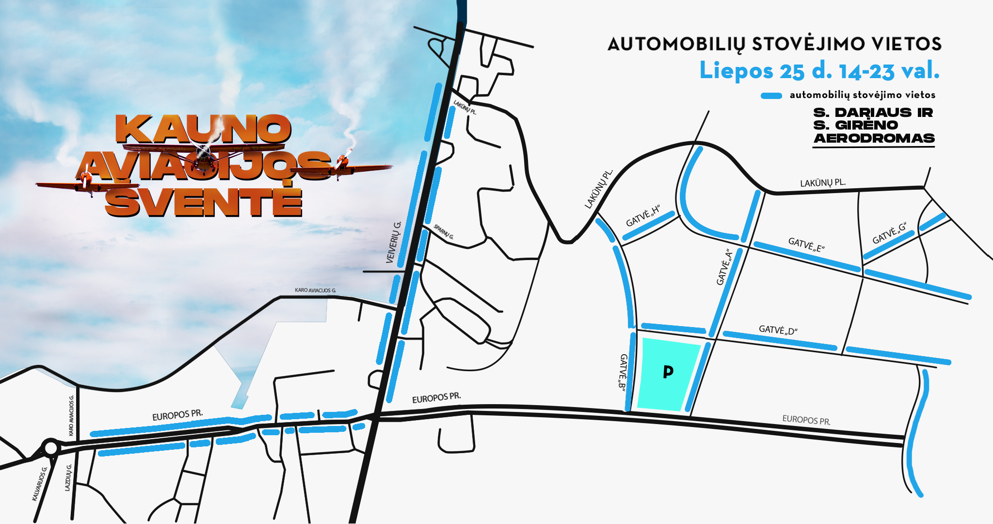 Aviacijos šventės automobilių parkavimo zonų schema